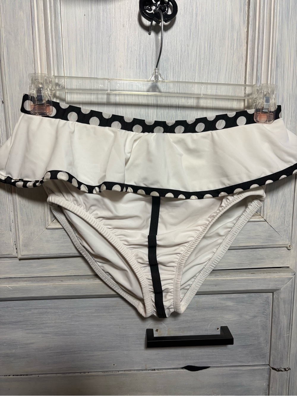 Rue 107 White Black Polka Dot Frilly Ruffles High Waist Bikini Curvy Flattering - Picture 6 of 10